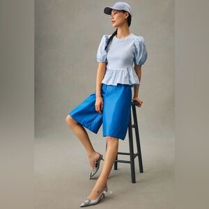 English Factory Puff-Sleeve Peplum Top, Size M